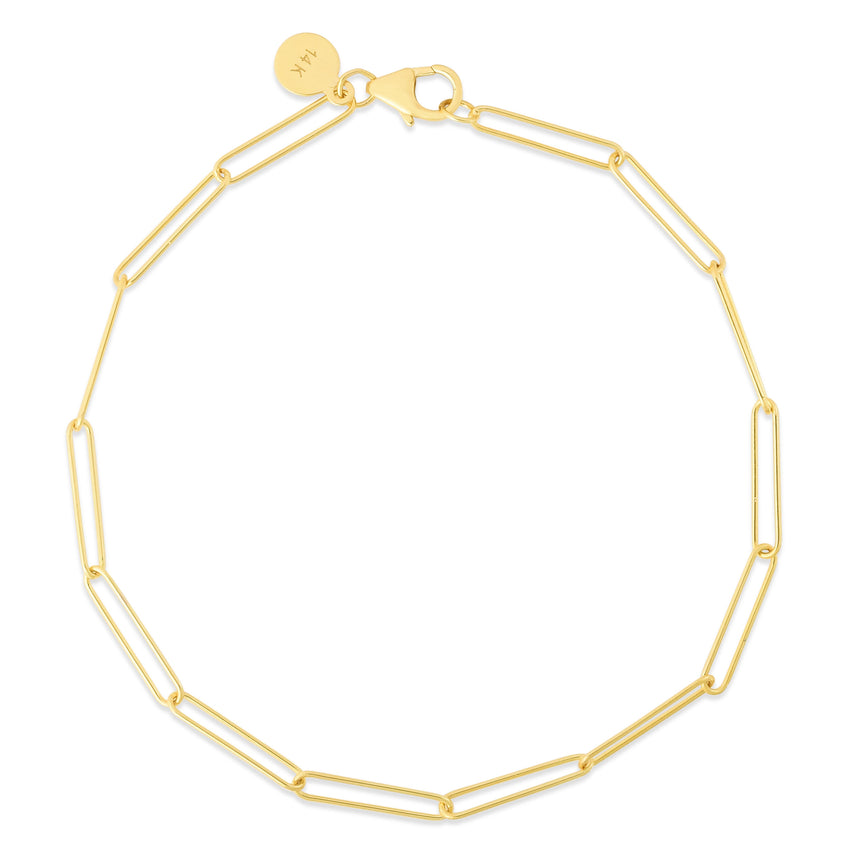 14K Lungo Paperclip Chain Necklace-Yellow | Pear Shaped Lobster