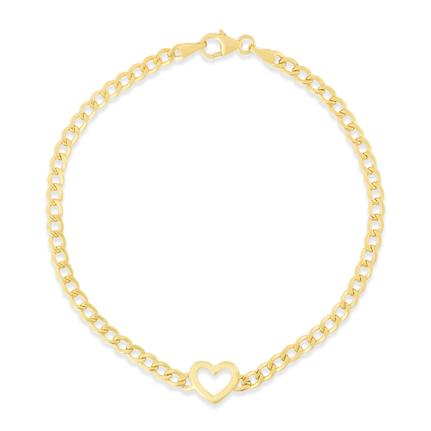 14K Heart Curb Bracelet-Yellow | Pear Shaped Lobster
