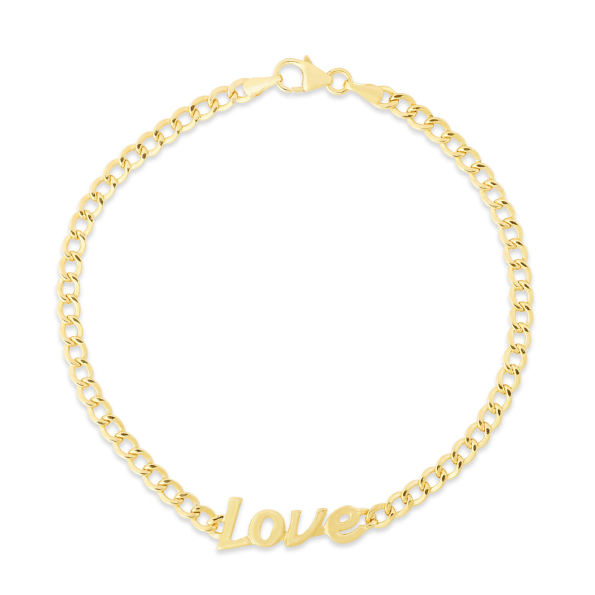 14K Love Curb Bracelet-Yellow | Pear Shaped Lobster