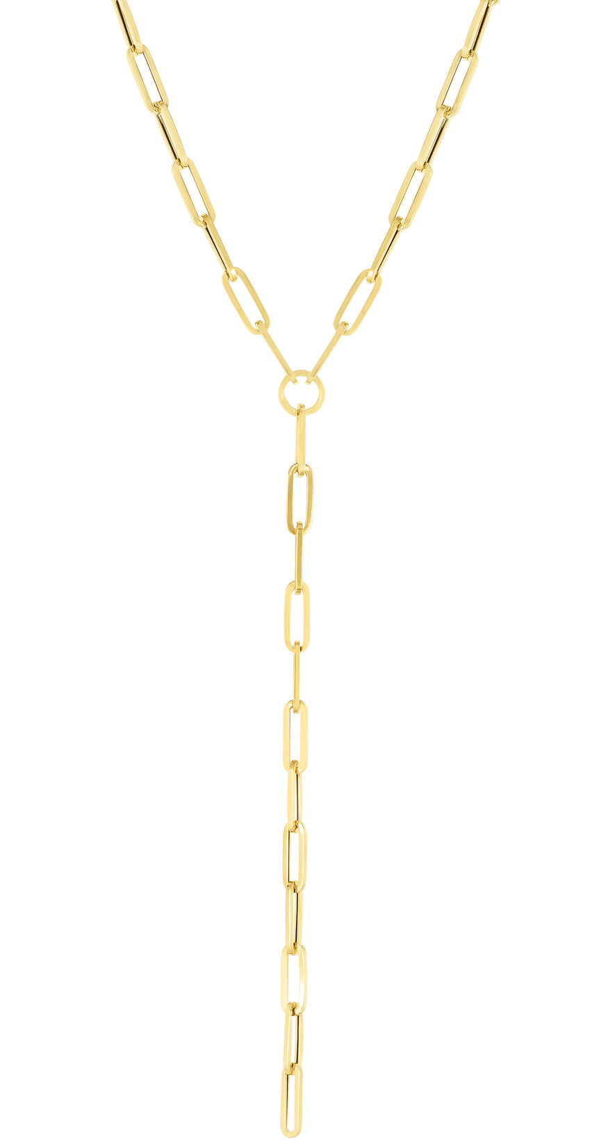 14K Lariat Paperclip Y-Necklace-Yellow | Pear Shaped Lobster