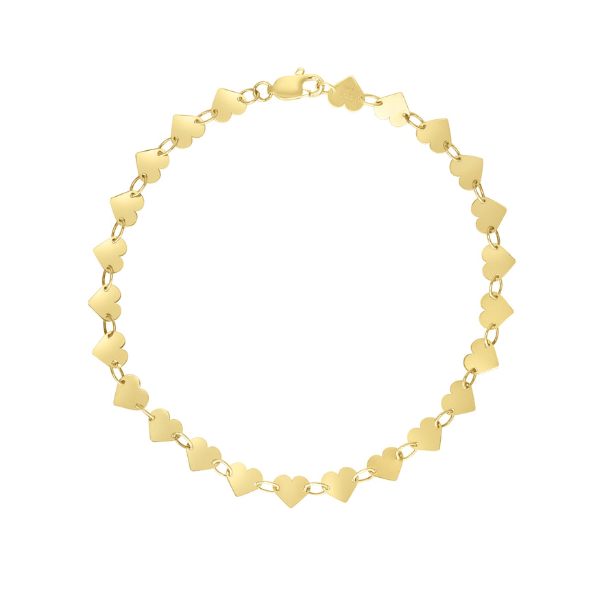 14K Heart Mirrored Chain Necklace-Yellow | Lobster