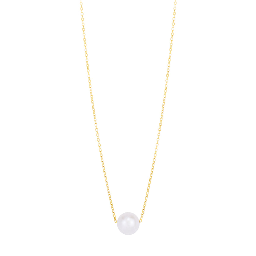 14K Pearl Necklace Solitaire-Yellow | Lobster
