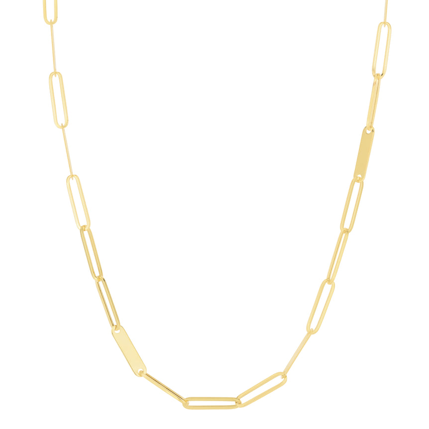 14K Paperclip Bar Fashion Chain Necklace-Yellow | Pear Shaped Lobster