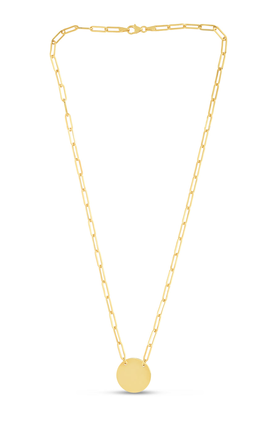 14K Gold Disc Necklace-Yellow | Pear Shaped Lobster