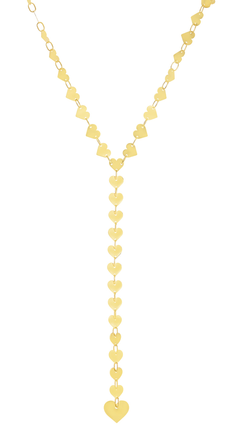 14K Mirrored Chain Heart Lariat Necklace-Yellow | Lobster
