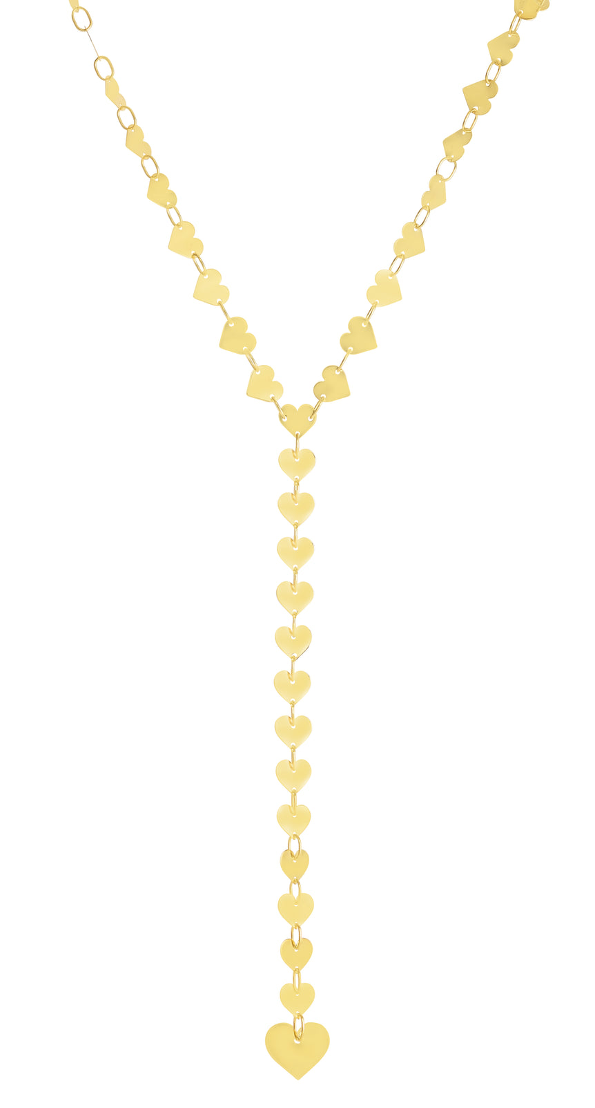 14K Mirrored Chain Heart Lariat Necklace-Yellow | Lobster