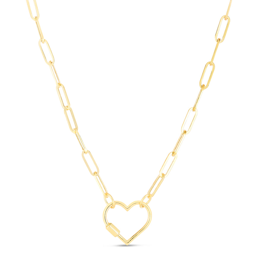14K Heart Carabiner Paperclip Necklace-Yellow | Heart