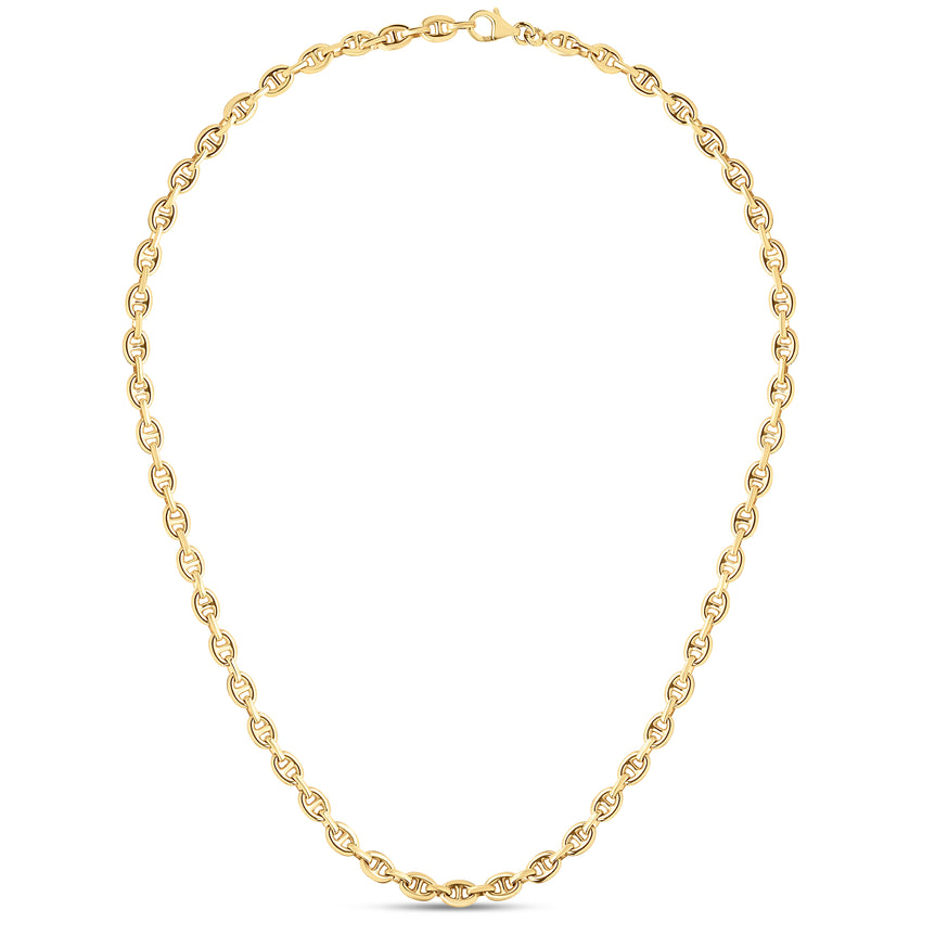 14K Puffed 5.4mm Mariner Necklace-Yellow | Pear Shaped Lobster