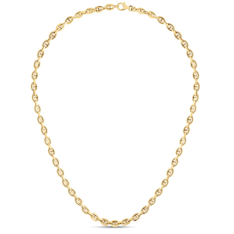 14K Puffed 5.4mm Mariner Necklace-Yellow | Lobster