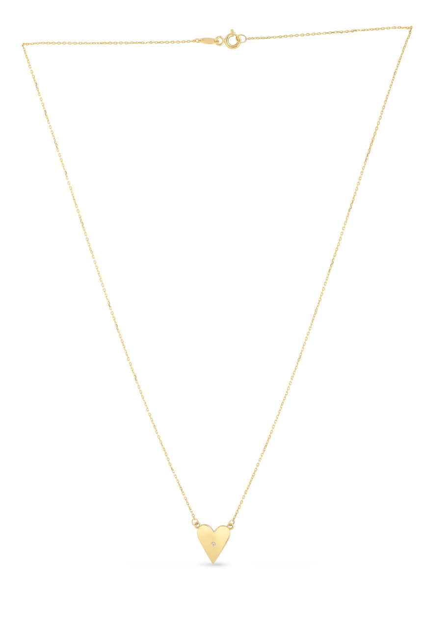 14K Gold Elongated Heart Necklace-Yellow | Spring Ring