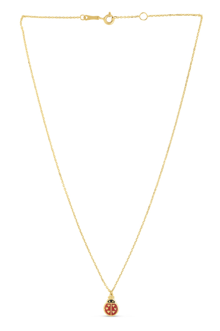 14K Gold Ladybug Enamel Necklace-Yellow | Spring Ring