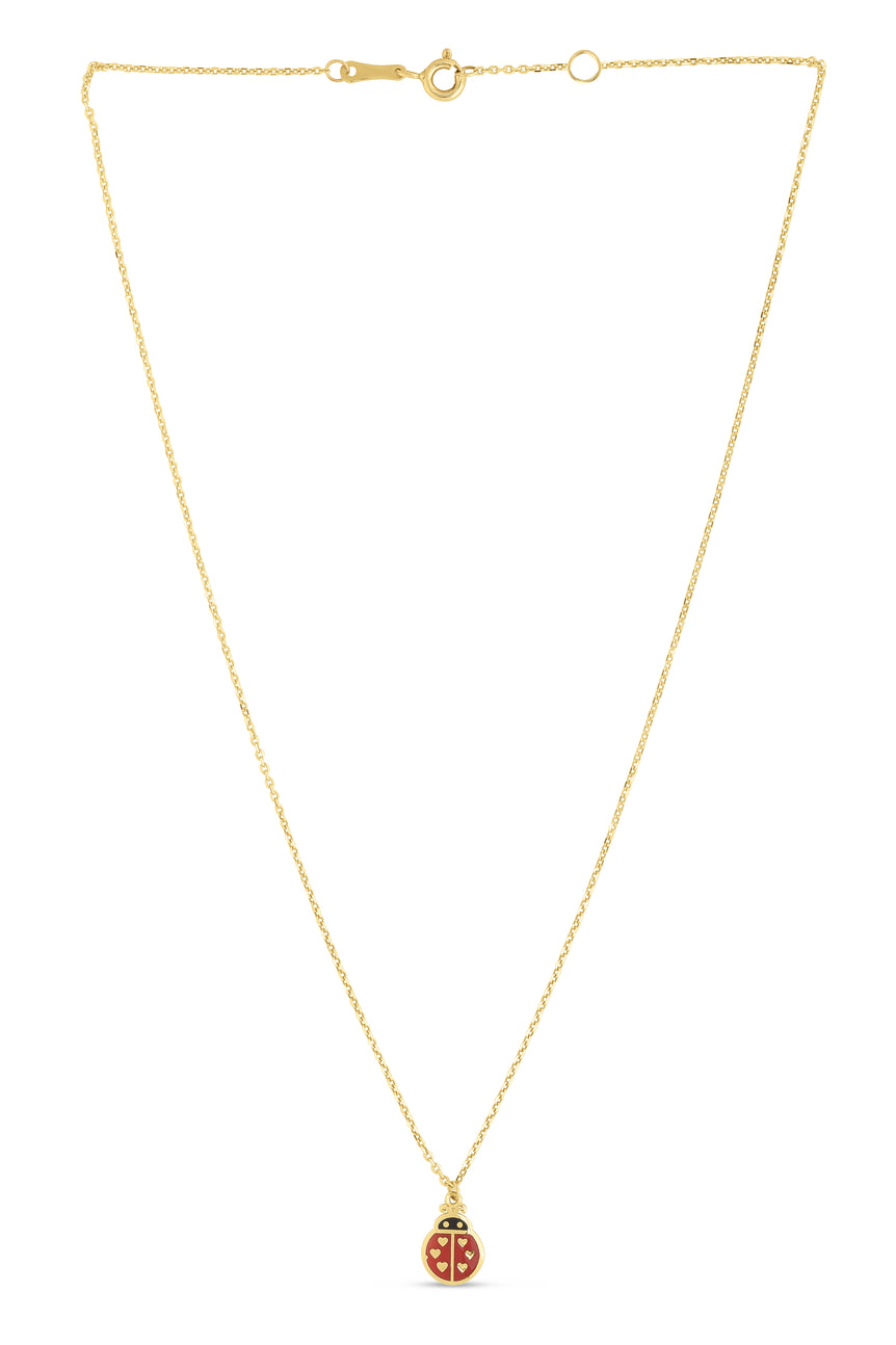 14K Gold Ladybug Enamel Necklace-Yellow | Spring Ring