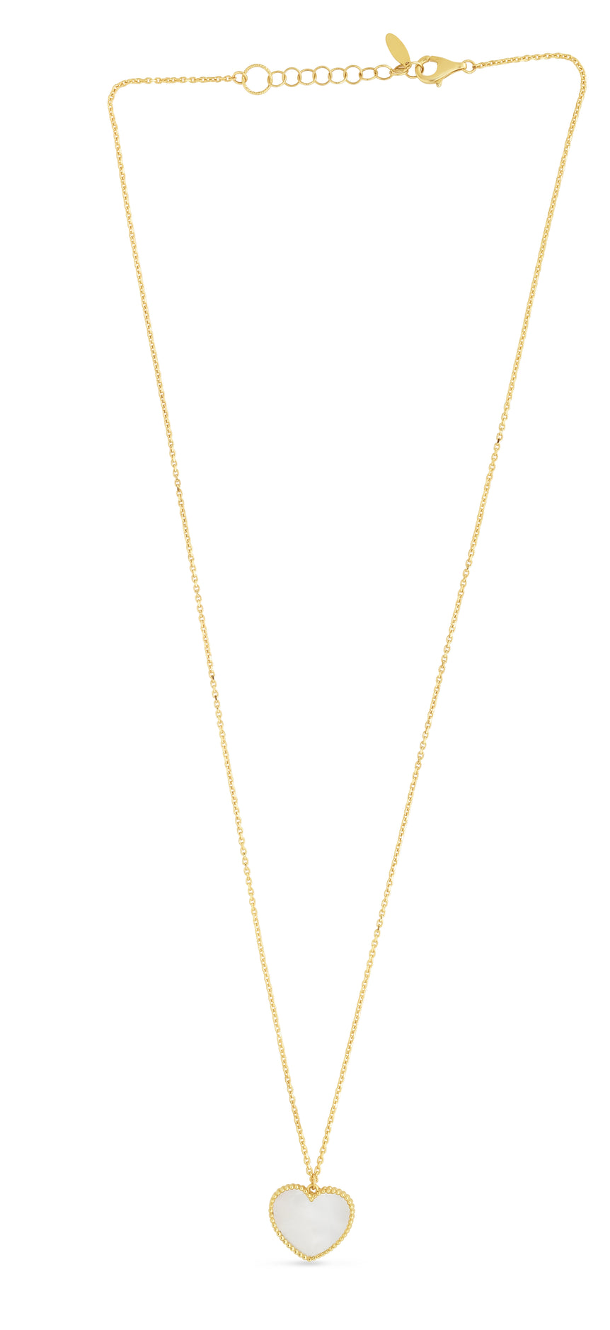 14K Gold Mother of Pearl Heart Necklace-Yellow | Pear Shaped Lobster