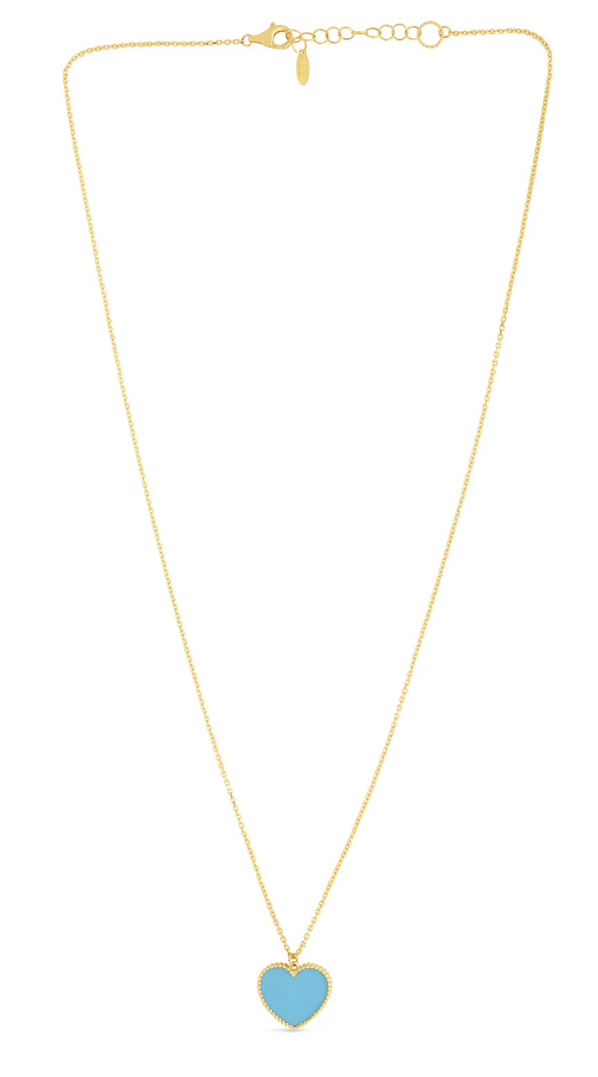 14K Gold Turquoise Paste Heart Necklace-Yellow | Pear Shaped Lobster