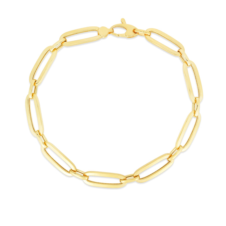 14K Gold 5.6mm Bombay Paperclip Bracelet-Yellow | Casted Oval Lobster