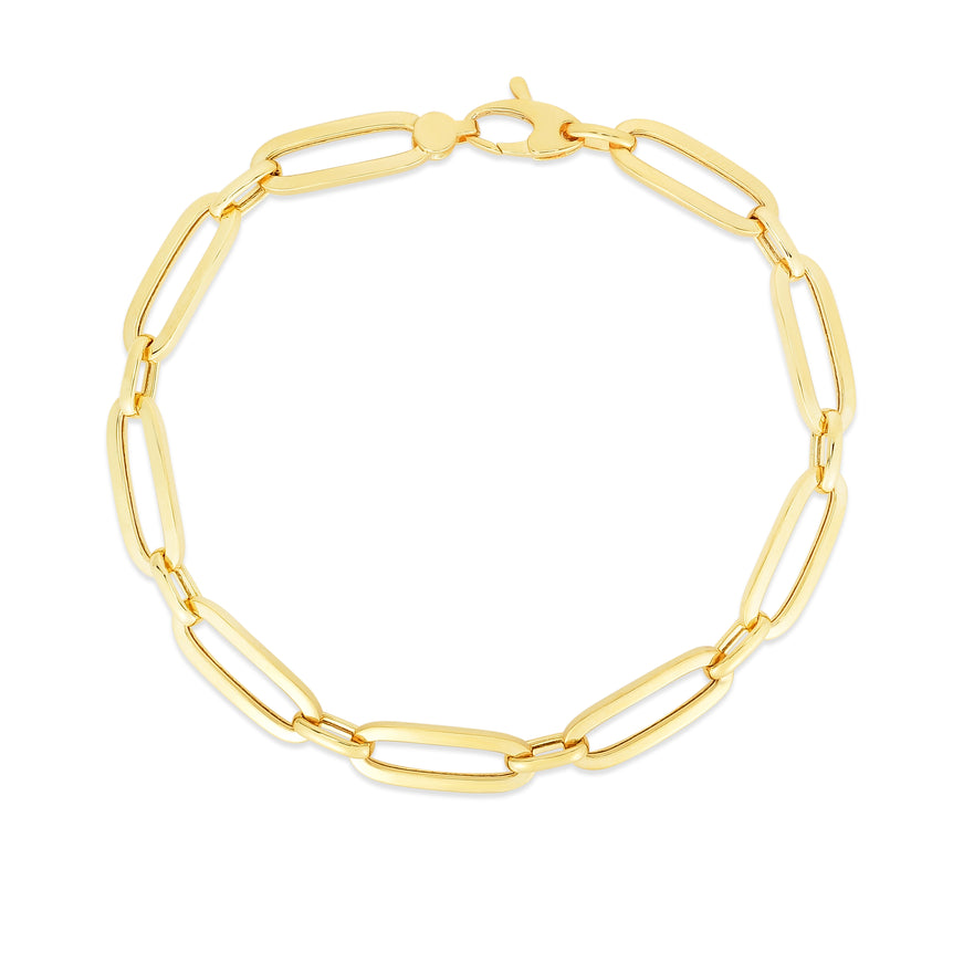 14K Gold 5.6mm Bombay Paperclip Bracelet-Yellow | Casted Oval Lobster