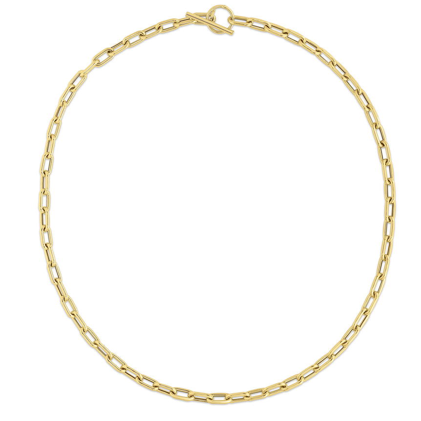 14K Gold Paperclip Toggle Link Necklace-Yellow | Toggle