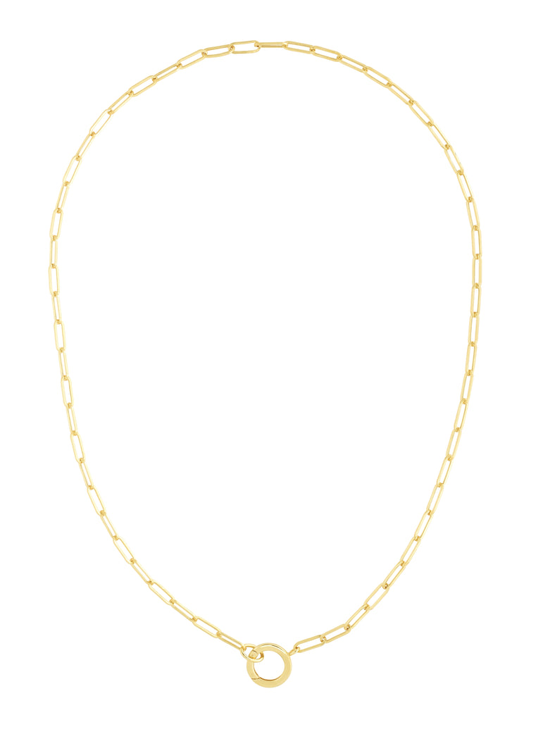 14K Gold 3.2mm Charm Clasp Paperclip Necklace-Yellow | Round Push Back