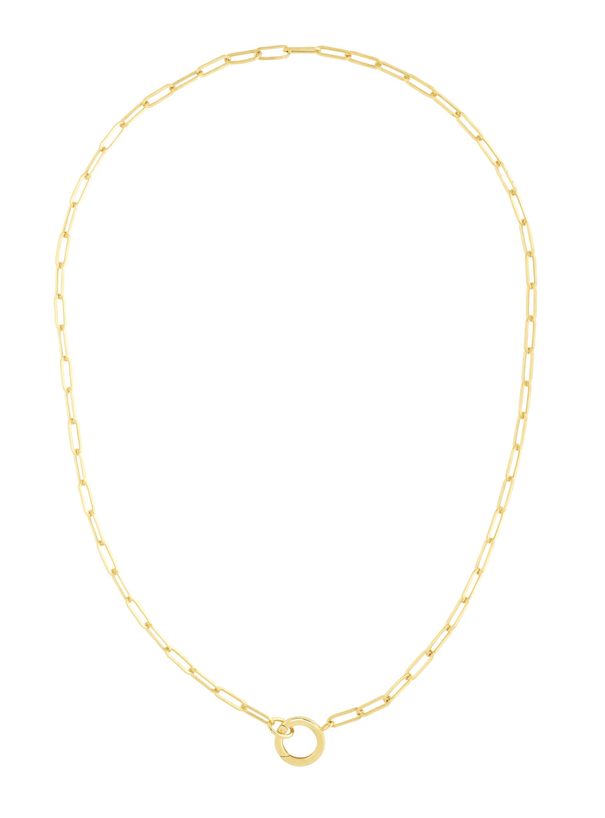 14K Gold 3.2mm Charm Clasp Paperclip Necklace-Yellow | Round Push Back