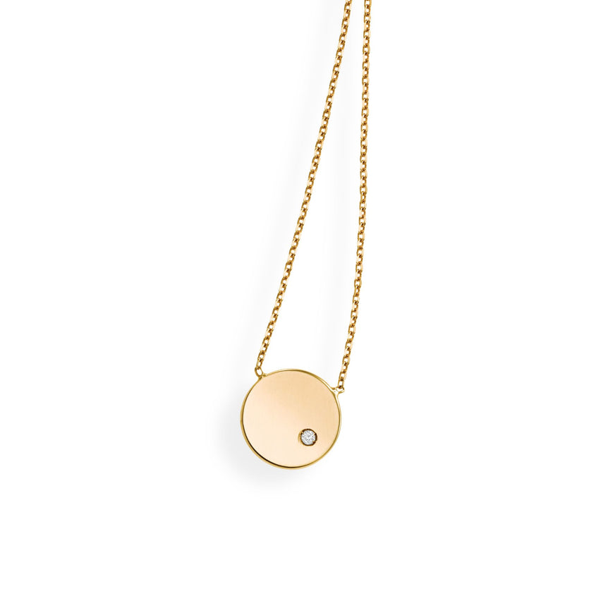14K Gold Polished SOHO Disc Diamond Necklace-Yellow | Lobster