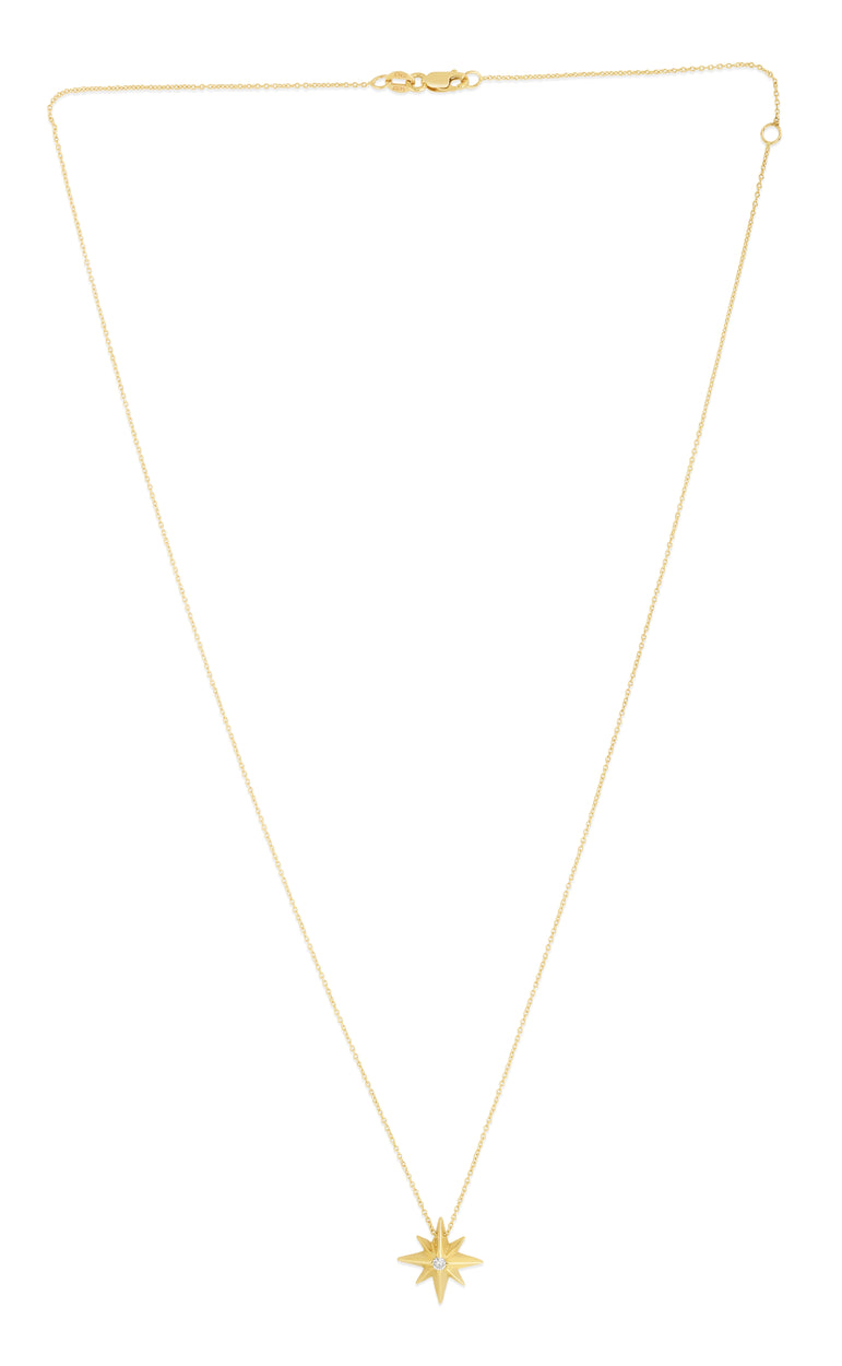 14K Gold Diamond North Star Necklace-Yellow | Lobster