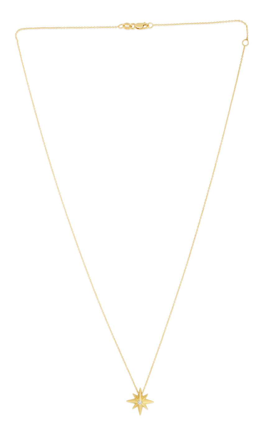 14K Gold Diamond North Star Necklace-Yellow | Lobster