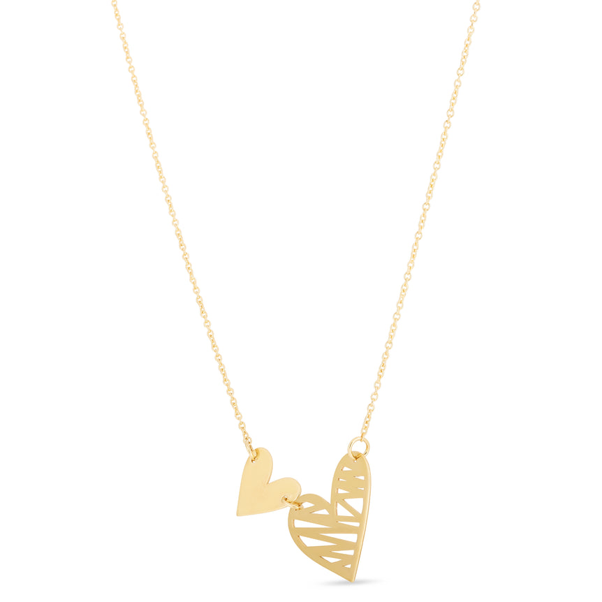 14K Gold Double Scribbles Heart Necklace-Yellow | Pear Shaped Lobster