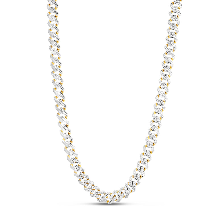 14K 11.5mm White Pave Modern Lite Edge  Chain-Yellow | Box with Both Side Push