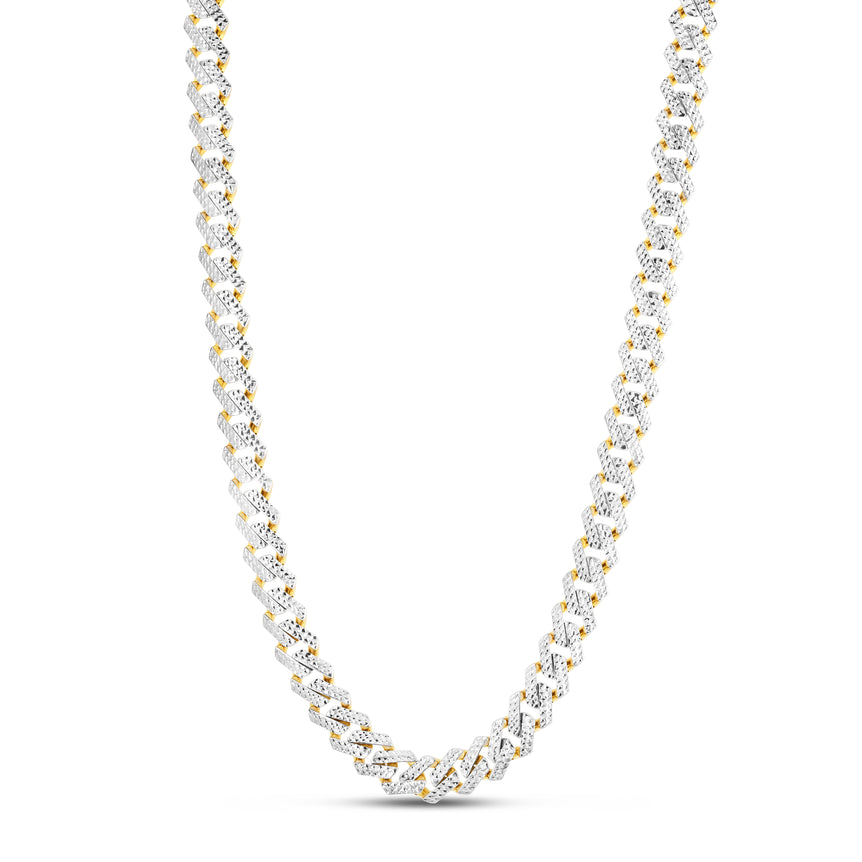 14K 11.5mm White Pave Modern Lite Edge  Chain-Yellow | Box with Both Side Push