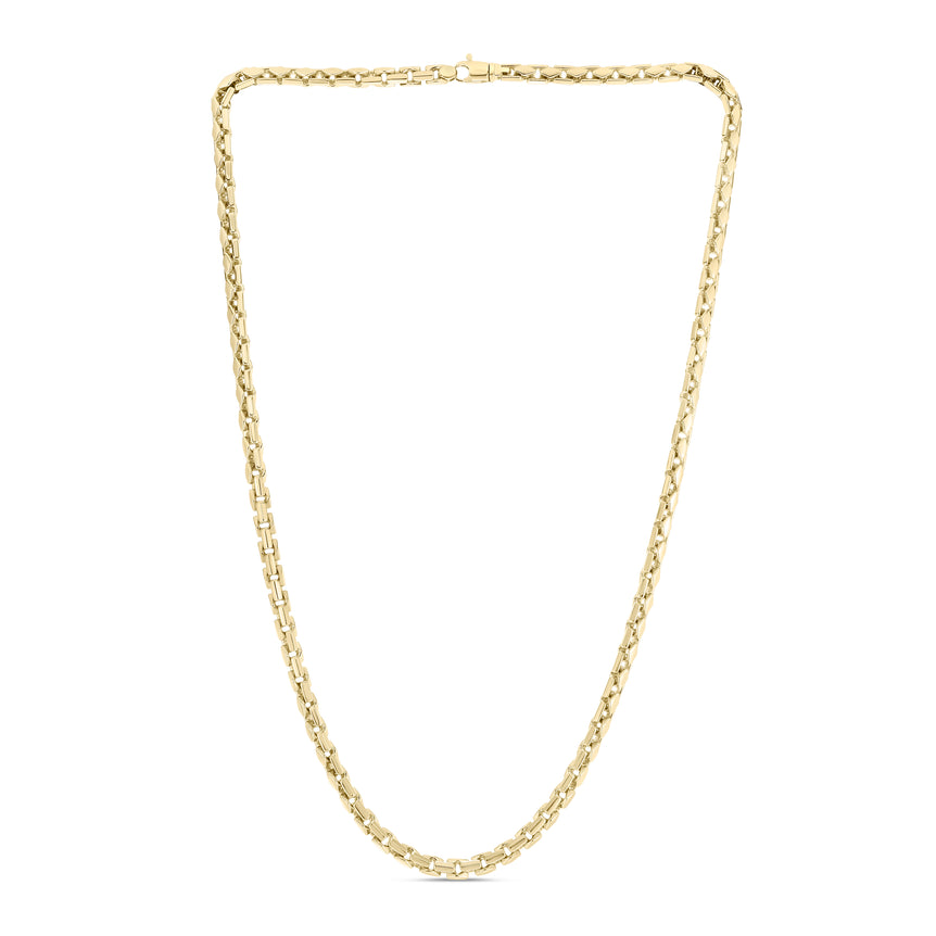 14K 5mm Men's Fancy Box Chain-Yellow | Lobster