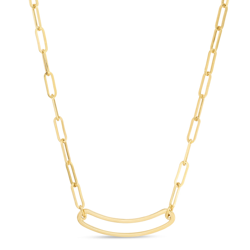 14K Paperclip Curved Open Bar Bracelet-Yellow | Pear Shaped Lobster
