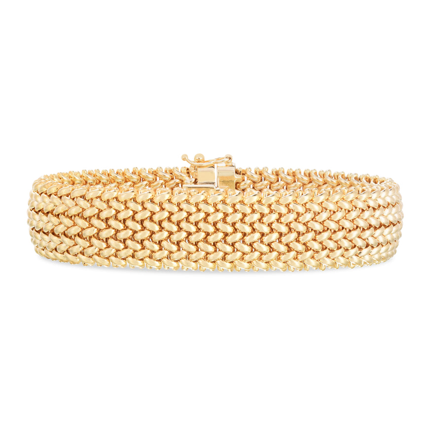 14K Large Mesh Rice Bracelet-Yellow | Box with Figure 8