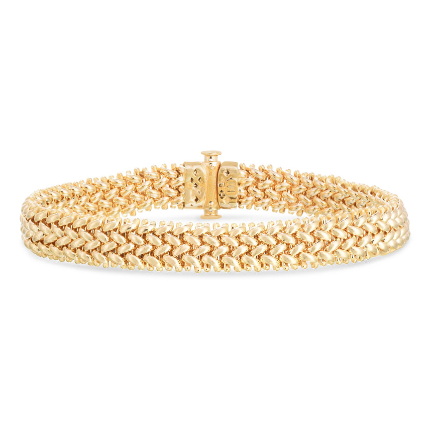14K Medium Mesh Rice Bracelet-Yellow | Both Side Push Round Box
