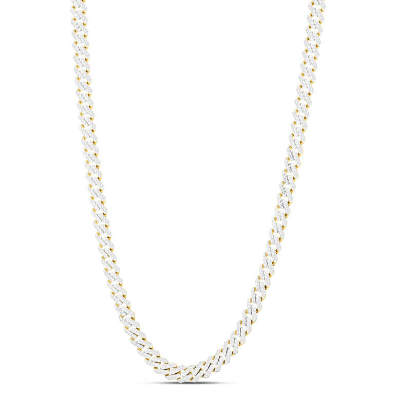 14K 8mm White Pave Modern Lite Edge  Chain-Yellow | Box with Both Side Push
