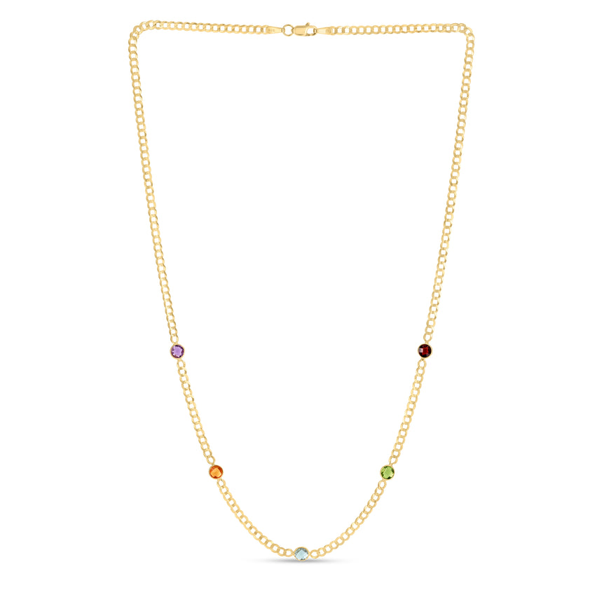 14K Multi Gemstone Curb Chain Necklace-Yellow | Lobster