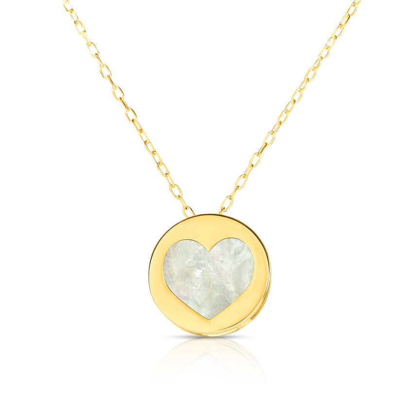14K Gold Heart Mother of Pearl Necklace-Yellow | Spring Ring