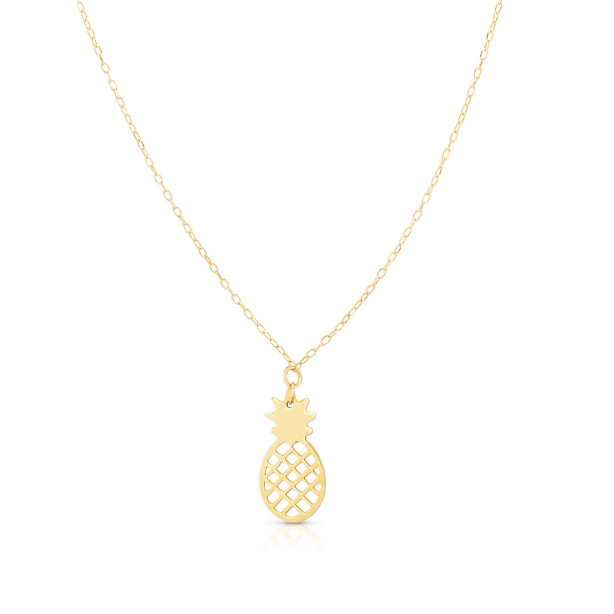 14K Gold Pineapple Necklace-Yellow | Spring Ring