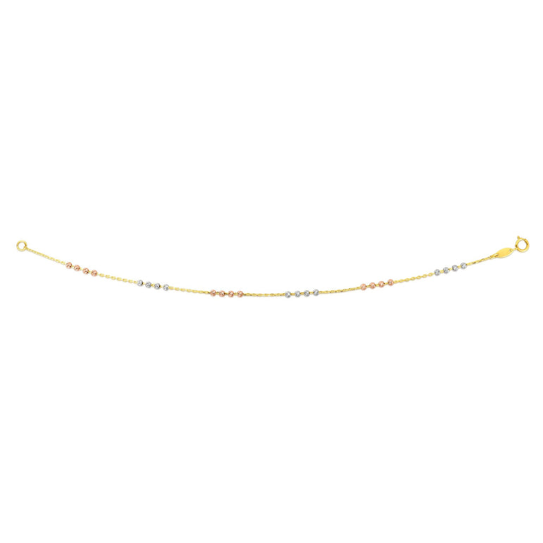14K Tri-color Gold Diamond Cut Bead Station Necklace-Tri-color | Spring Ring