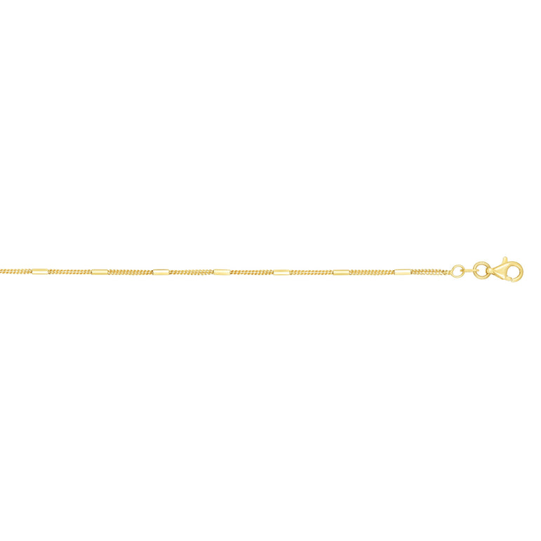 14K Gold 1.3mm Polished Bar Station Saturn Chain -Yellow | Pear Shaped Lobster
