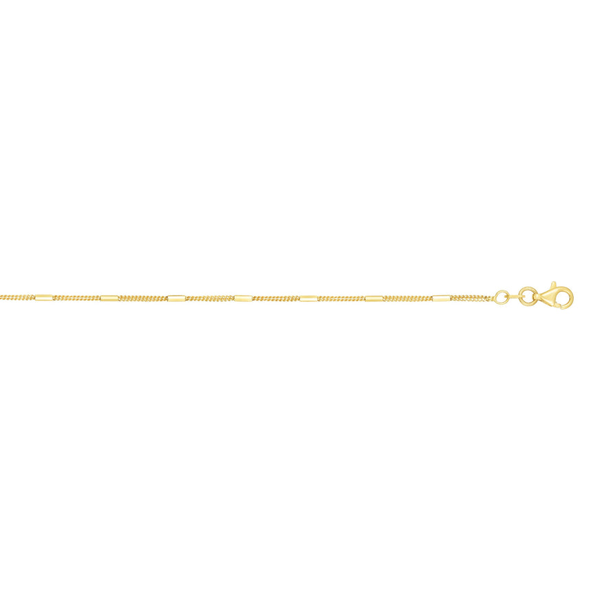 14K Gold 1.3mm Polished Bar Station Saturn Chain -Yellow | Pear Shaped Lobster