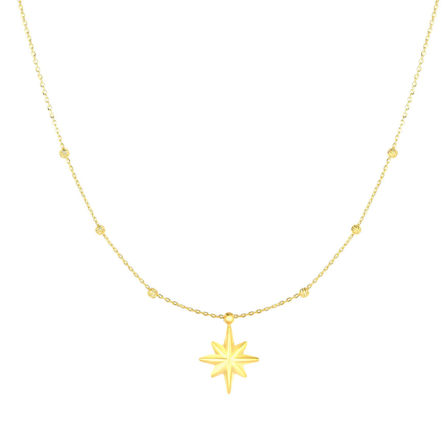 14K Gold Polished North Star Necklace-Yellow | Spring Ring
