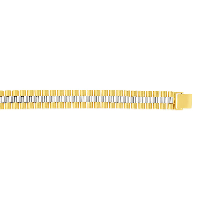 14K Gold 12.3mm Railroad Link Bracelet-Two-tone | Snap