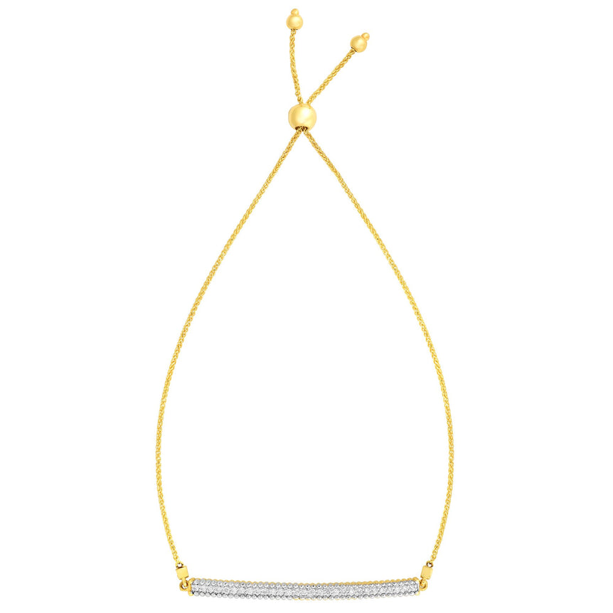 14K Gold Diamond Bar Friendship Bracelet-Yellow | Draw String