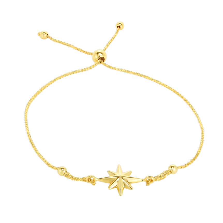 14K Gold North Star Bolo Bracelet-Yellow | Draw String
