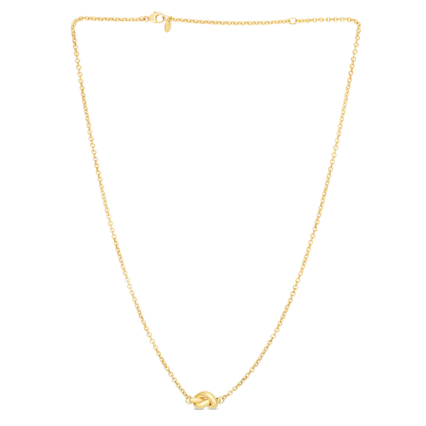 14K Gold Polished Puffed Love Knot Necklace-Yellow | Lobster