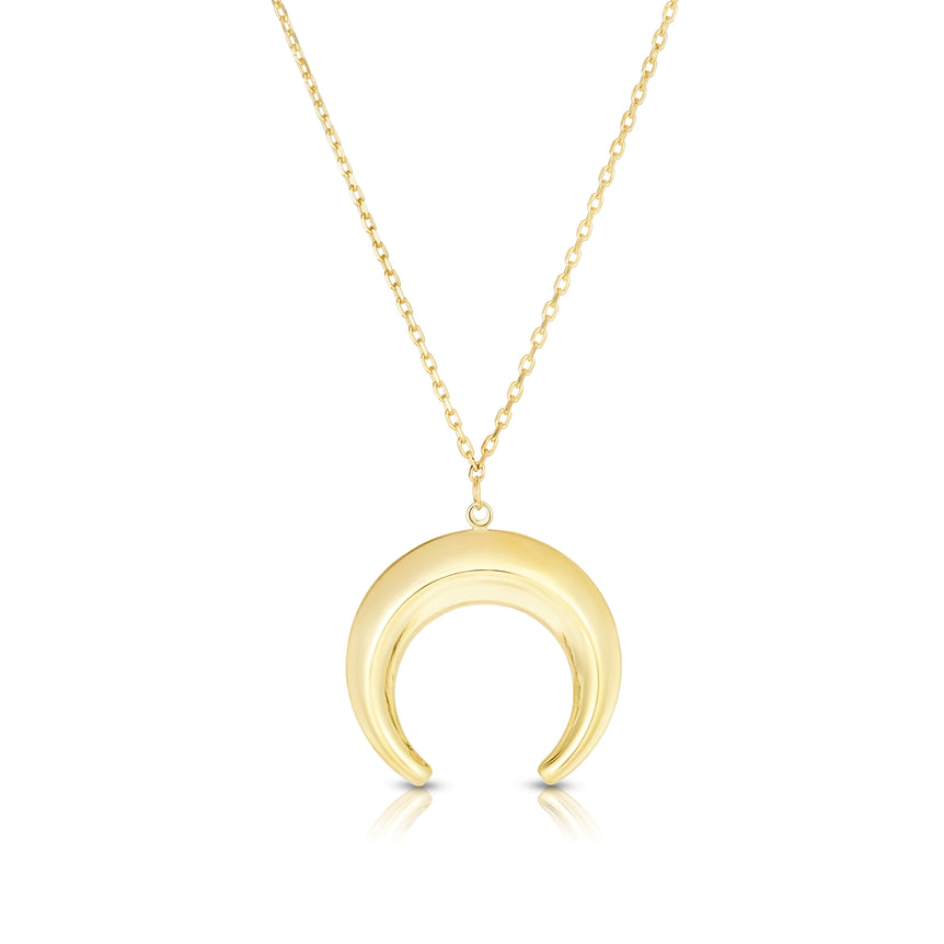 14K Gold Puffed Crescent Necklace-Yellow | Lobster