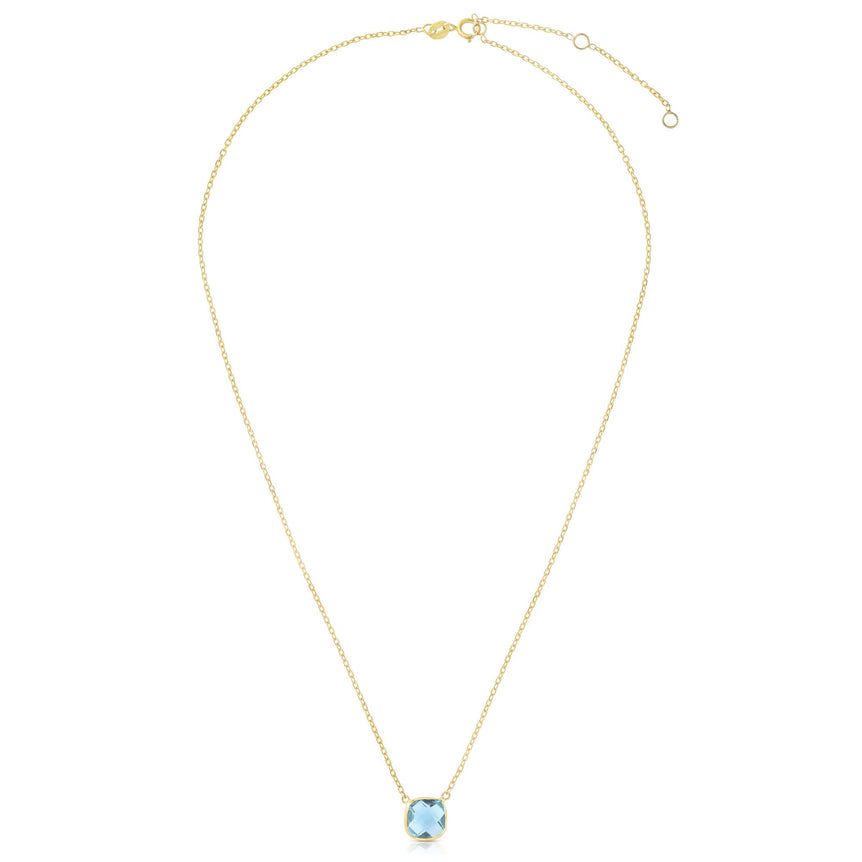 14K Gold Blue Topaz Cushion Solitiare Necklace-Yellow | Spring Ring