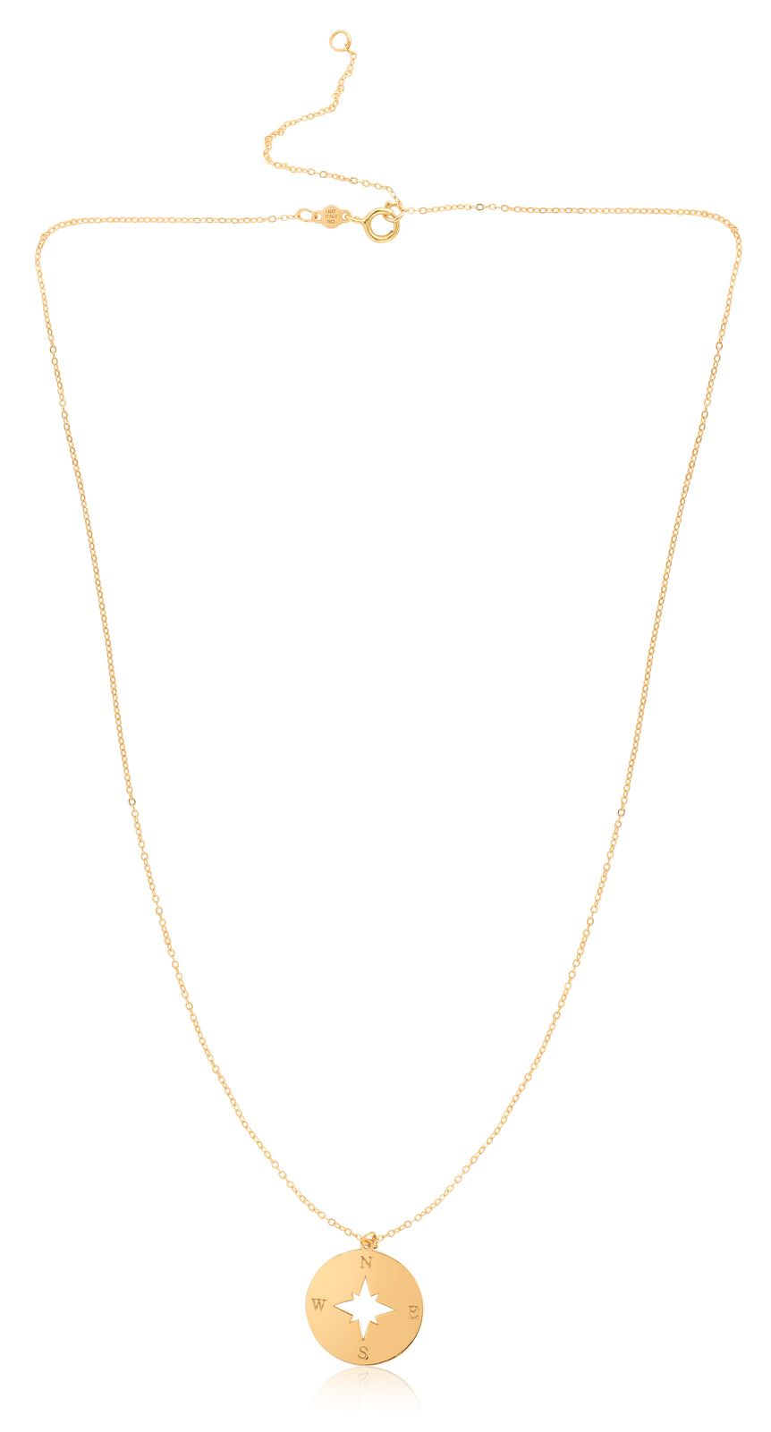 14K Gold Polished North Star Disc Necklace-Yellow | Spring Ring
