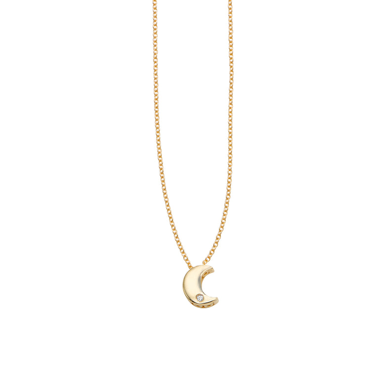 14K Gold .005ct Diamond Moon Necklace-Yellow | Lobster