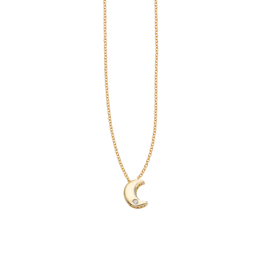 14K Gold .005ct Diamond Moon Necklace-Yellow | Lobster